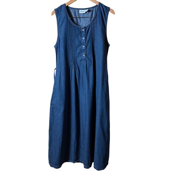 The Vermont Country Store Denim Jumper Dress SZ M Pintucks Maxi Country Modest - Picture 1 of 7